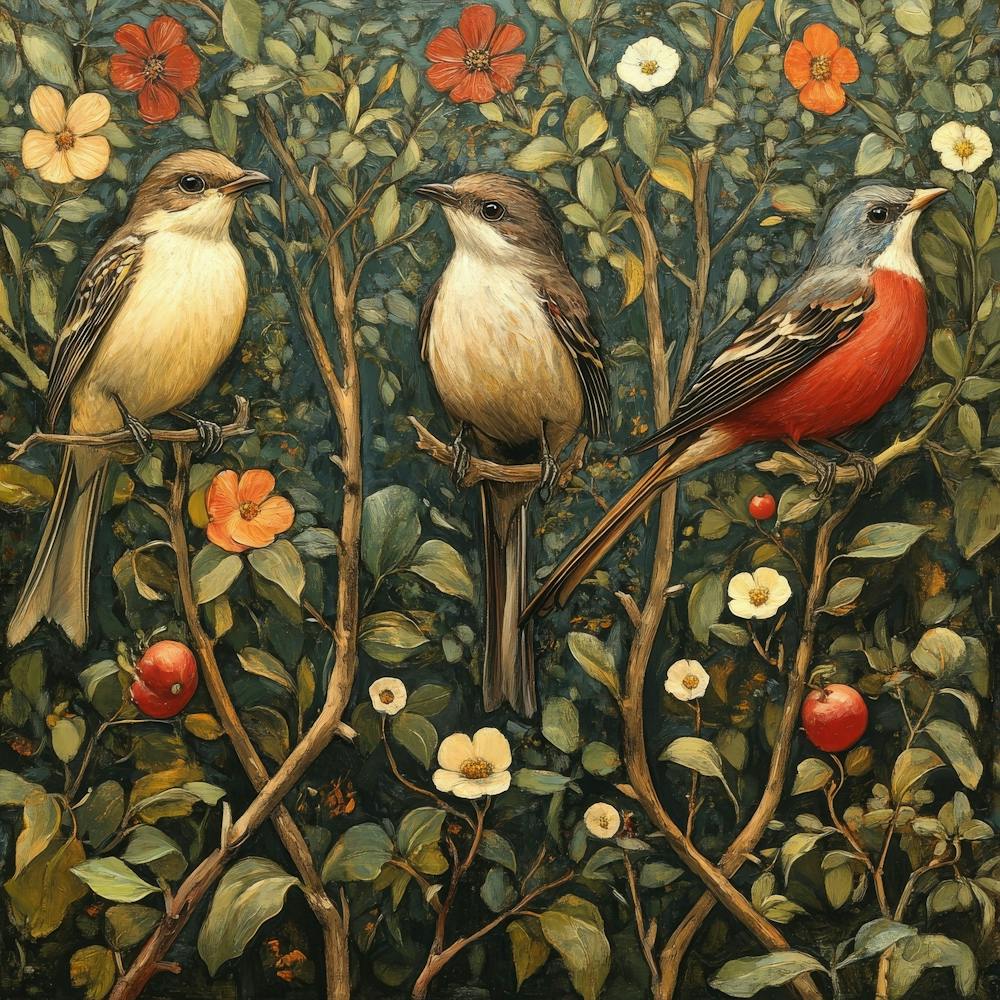 Three Birds In A Tree Art