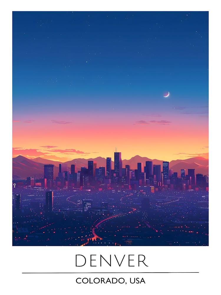 Denver Skyline At Sunset