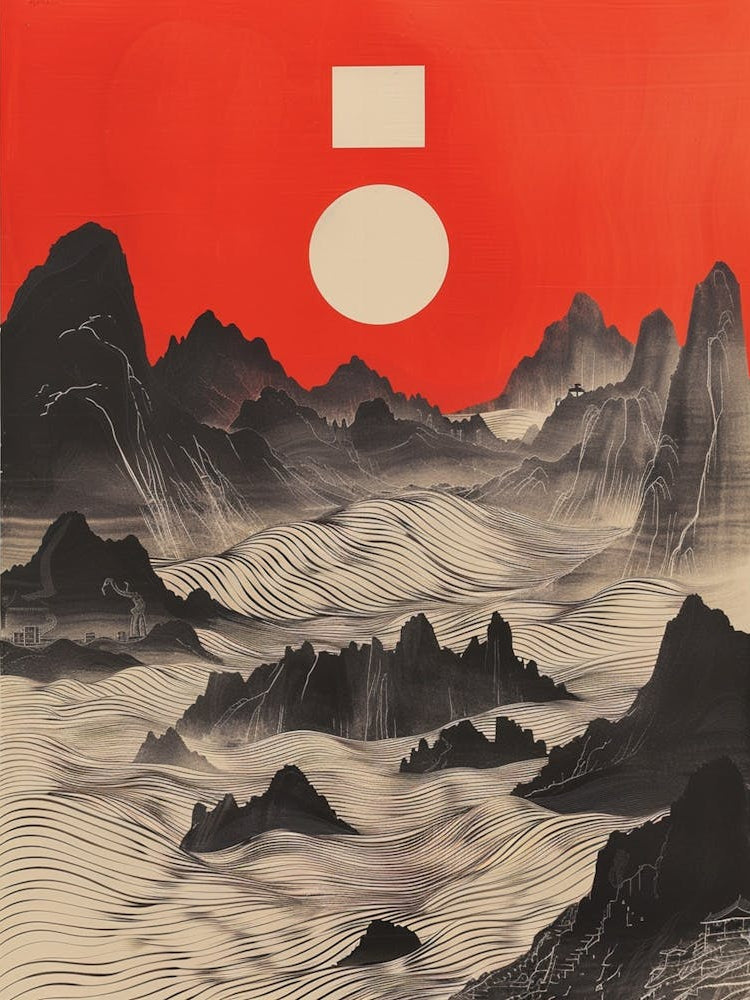 The Cover Of The Chinese Landscape, With Dense Black And White Lines Forming Mountains And Rivers, The Chinese People S Monument, The Site Of The First National Congress Of The Communist Party Of China, With A Red Background At The