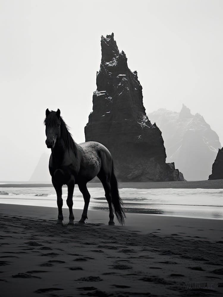 A Horse Oil Painting In Reynisfjara Beach, Iceland, Portrait 3