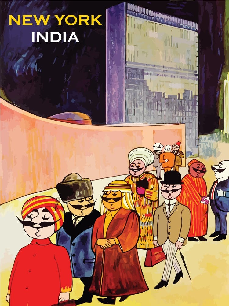 New York India Funny Airline Poster