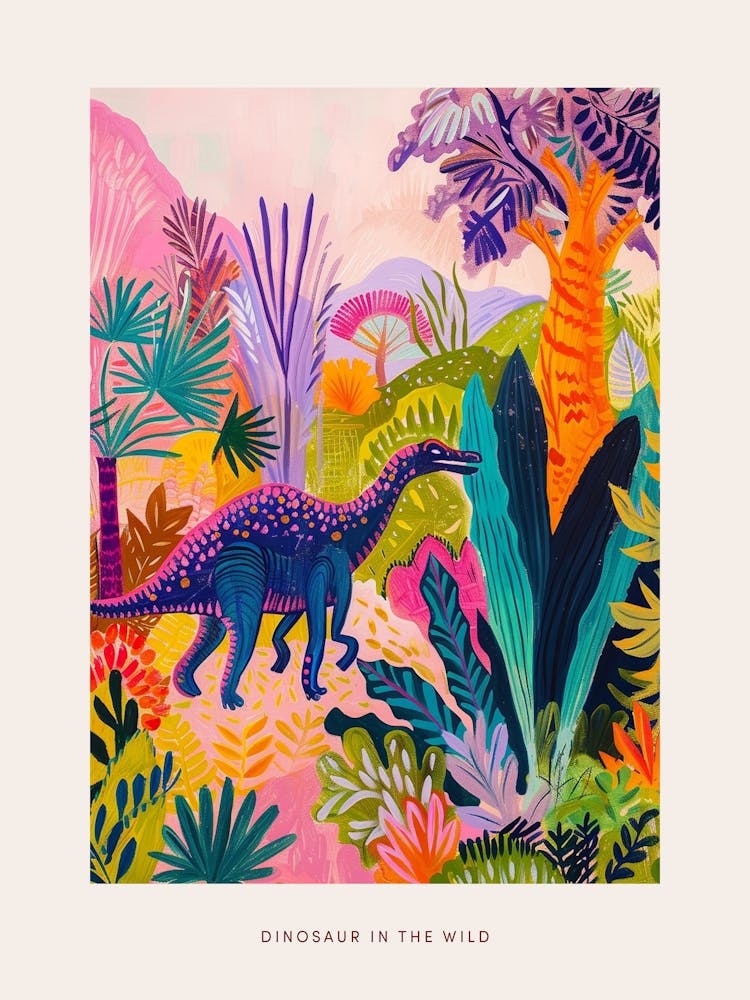 Colourful Dinosaur In The Wild Painting 3 Poster