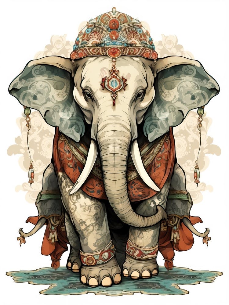 Dessin d'Animal Éléphant Dans le Style Ukiyo E 3