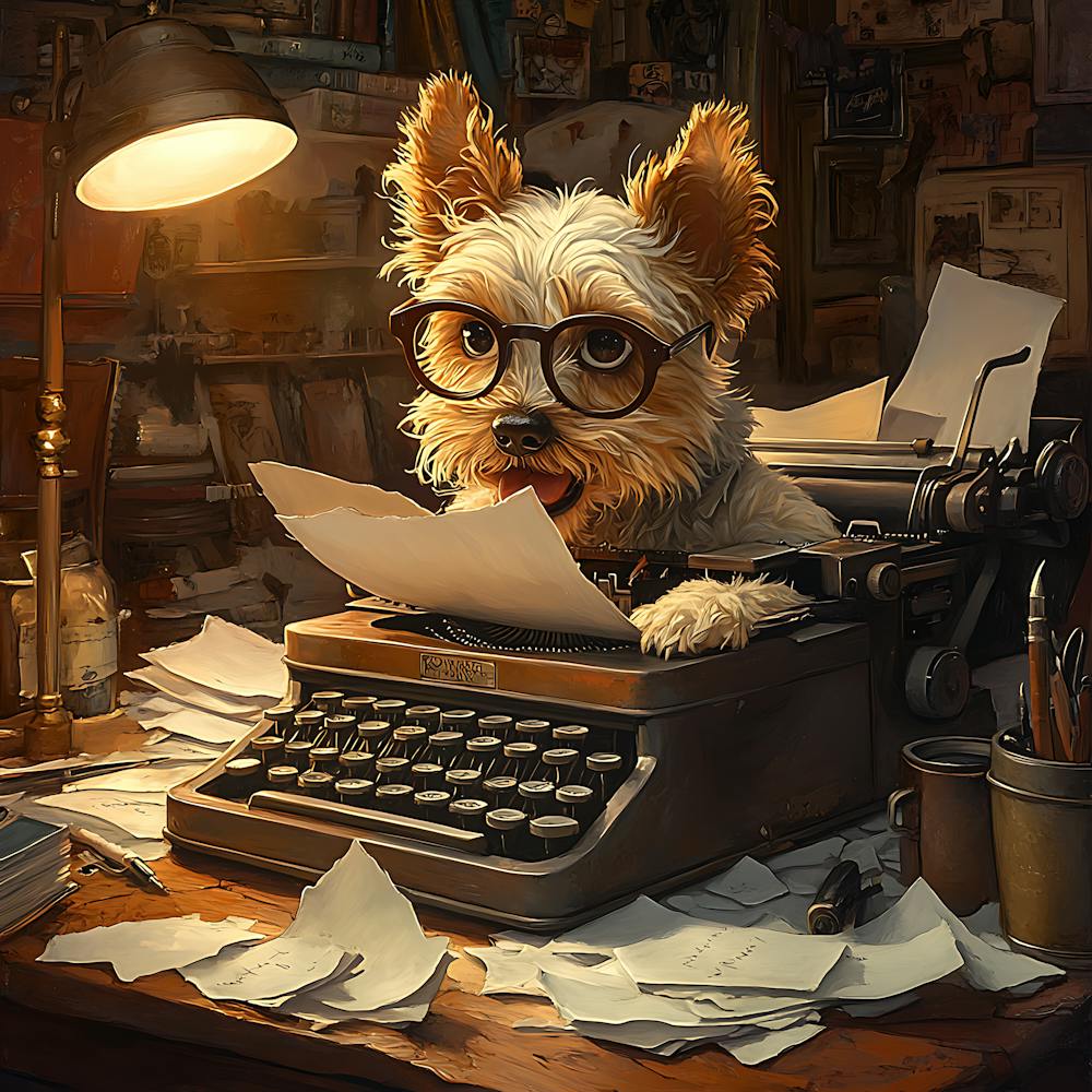 Funny Dog Writer Vintage Art Background 3