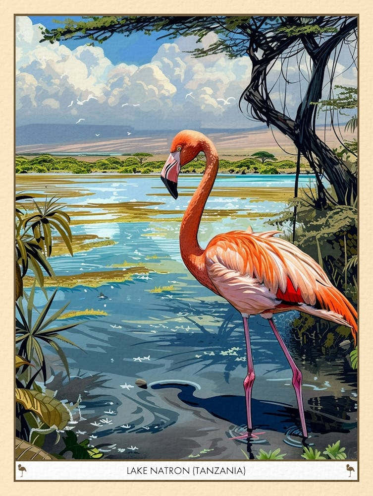 Greater Flamingo Lake Natron Tanzania Tropical Illustration 4 Poster