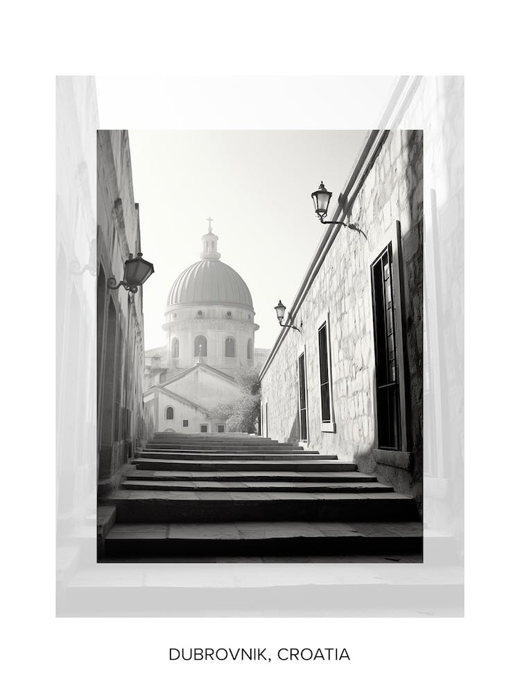 Poster Of Dubrovnik, Croatia, Black And White Old Photo 1