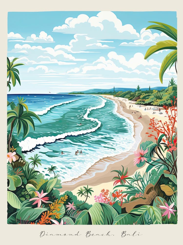 Poster Of Diamond Beach, Bali, Indonesia, Matisse And Rousseau Style 1