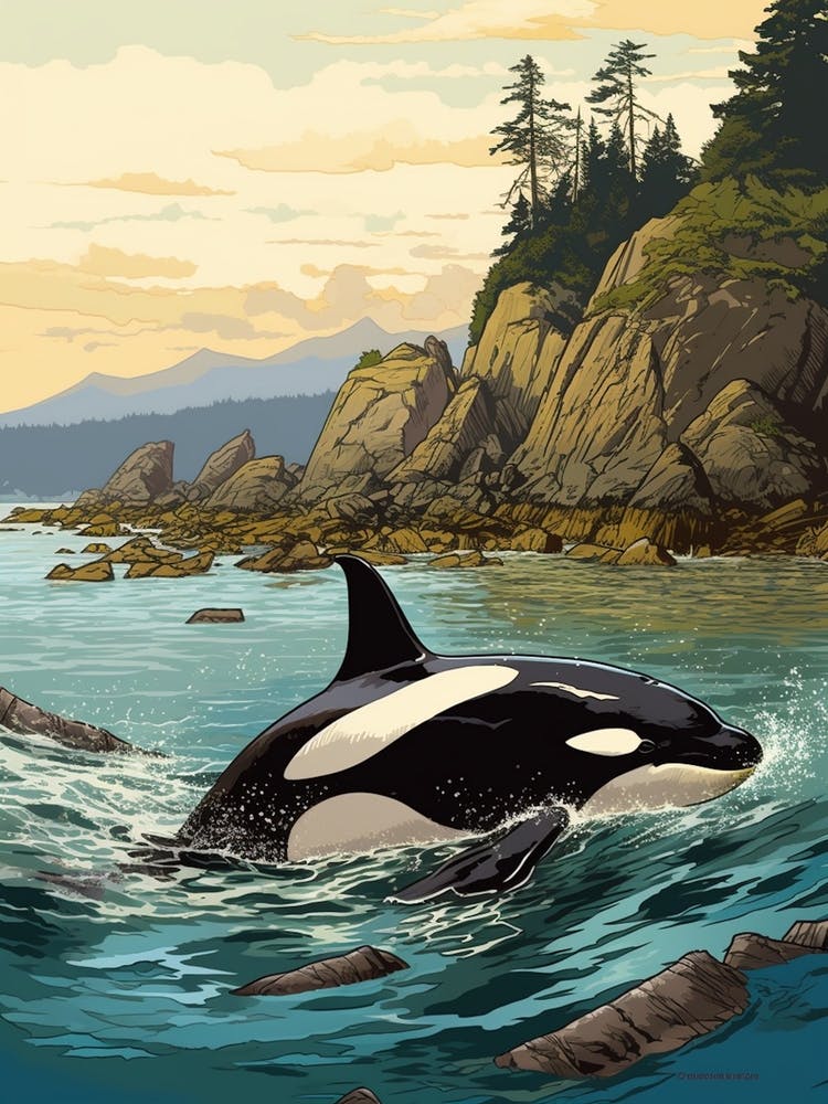 Realistic Orca Whale By A Rocky Coastline 2