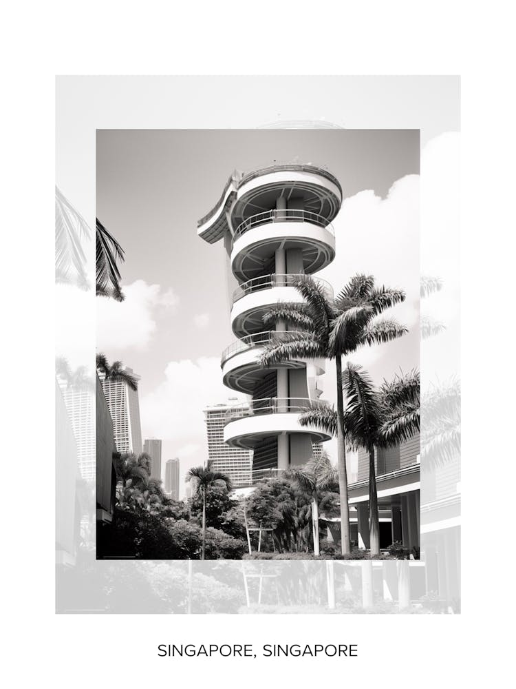 Poster Of Singapore, Singapore, Black And White Old Photo 4