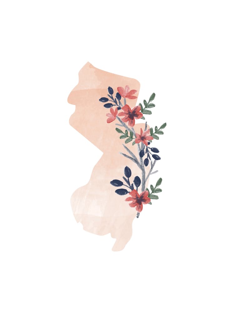 New Jersey Watercolor Floral State