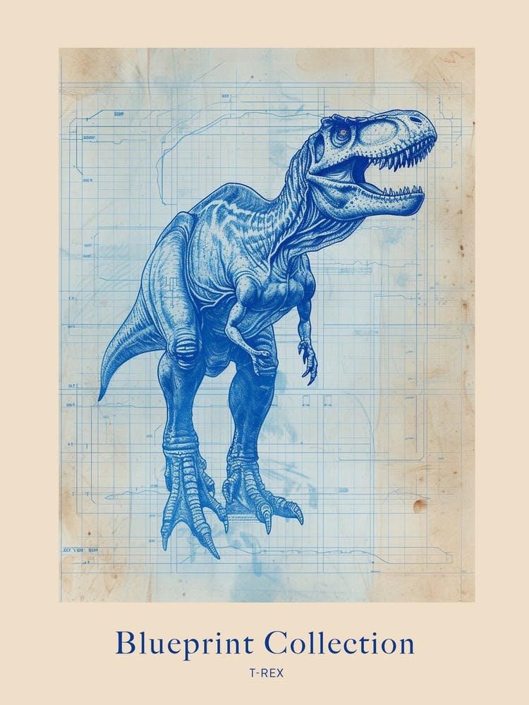 T Rex Dinosaur Blue Print Inspired 3 Poster