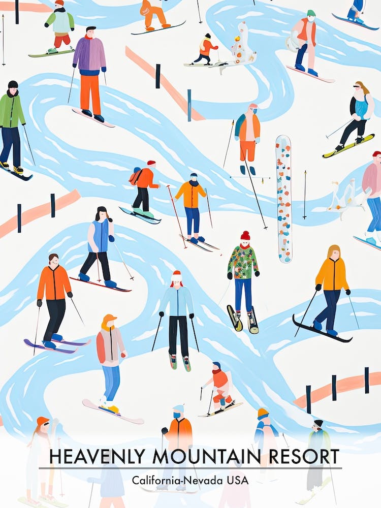 Heavenly Mountain Resort California Nevada Usa, Affiche de station de ski Illustration 1