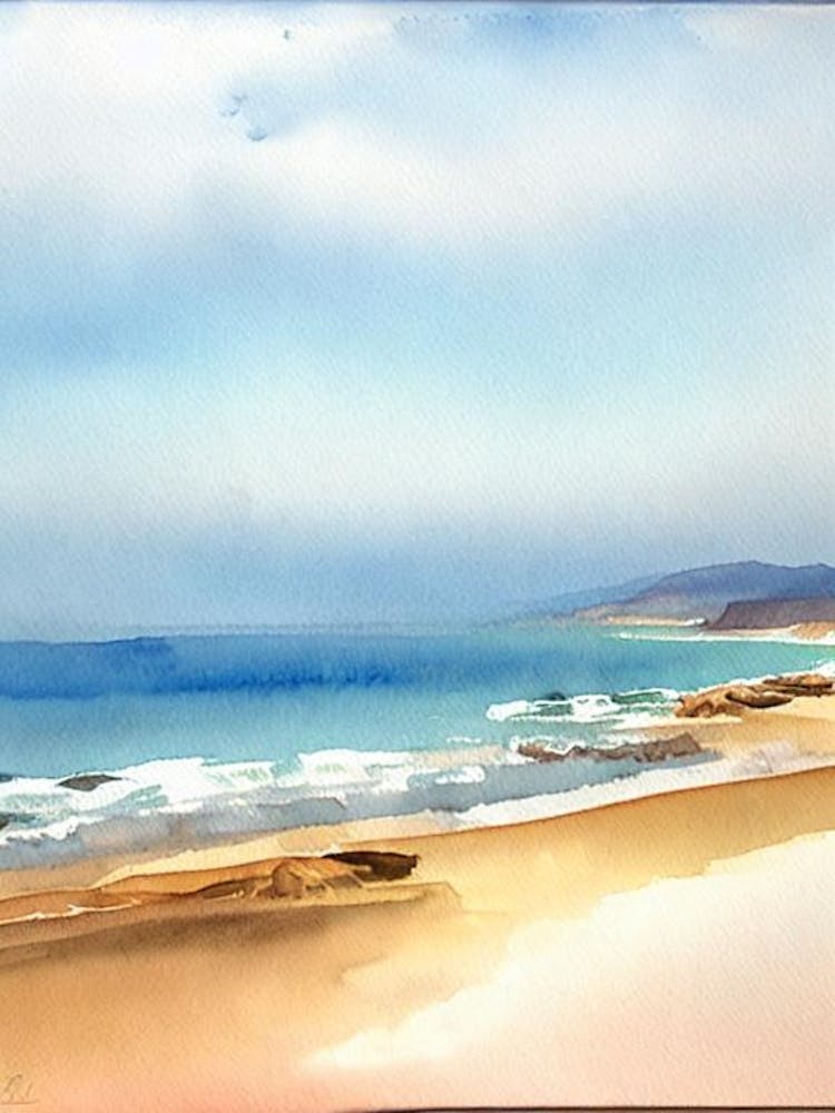 Playa De Los Genoveses, Almeria, Spain Watercolour