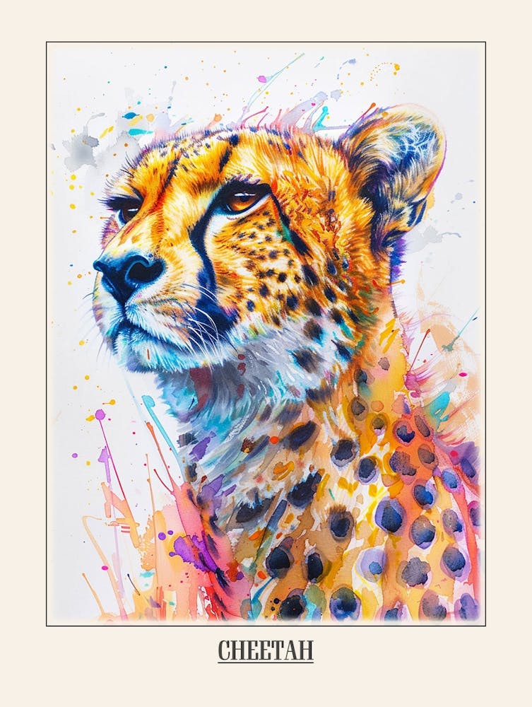 Cheetah Colourful Watercolour 3 Poster