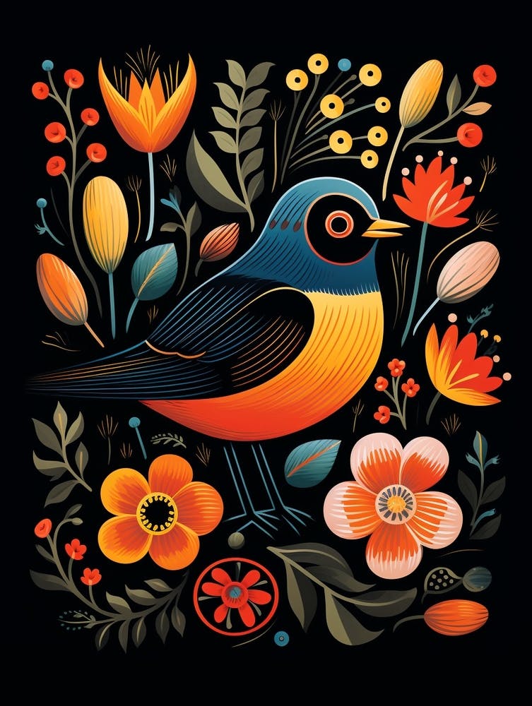 Folk Bird Illustration European Robin 2