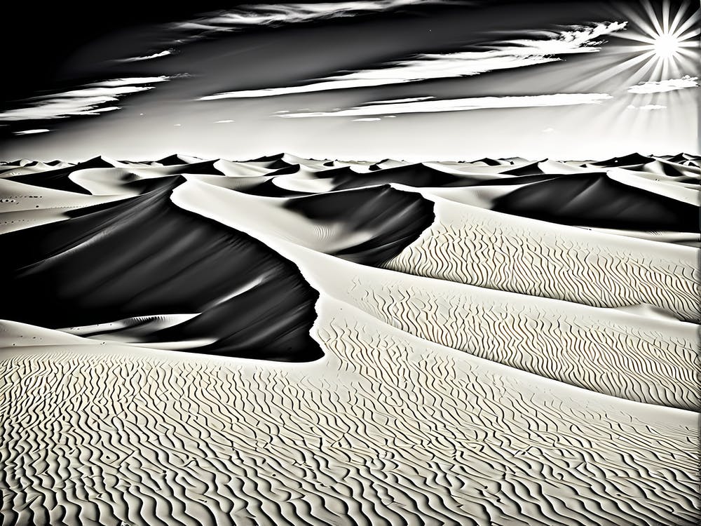 Sand Dunes, black and white monochromatic art 3