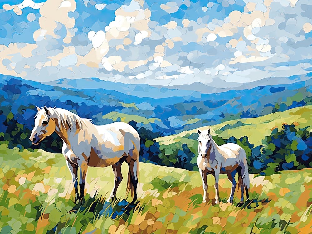 Horses Painting In Blue Ridge Mountains Virginia, Usa, Landscape 3