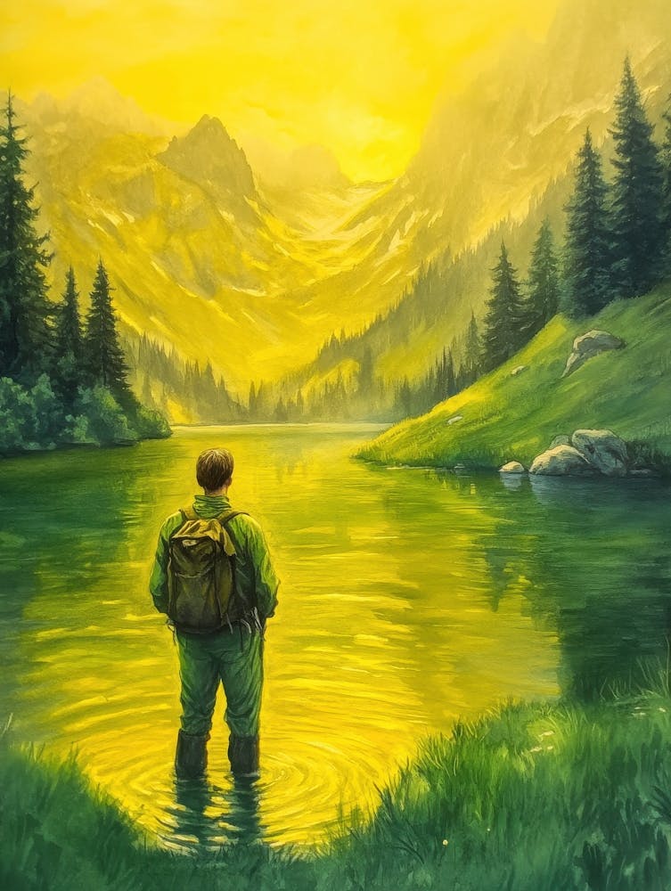 Man Fishing In A Lake