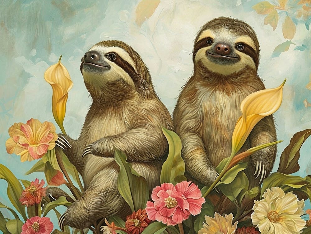Floral Animal Illustration Sloth 2