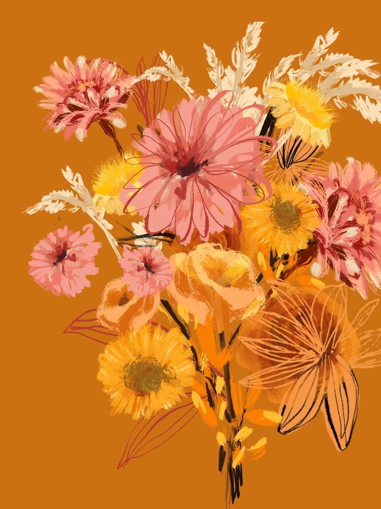 70s Warm Abstract Flowers