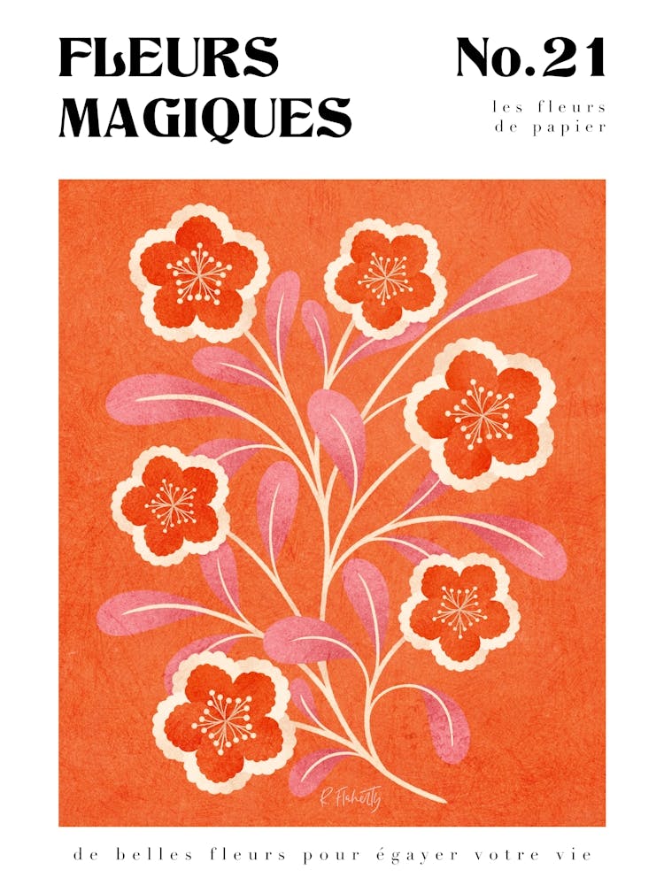 Orange Paper Blooms Botanical Print