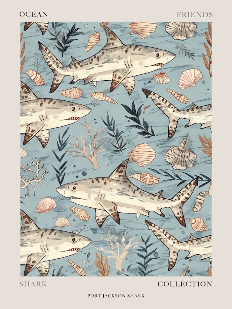 Pastel Blue Port Jackson Shark Illustration Poster