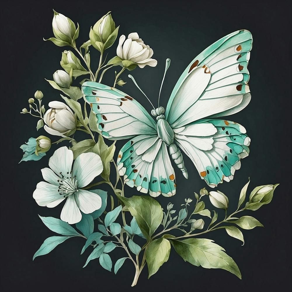 Leonardo Diffusion Xl Watercolor Turquoise Green White Flower 0