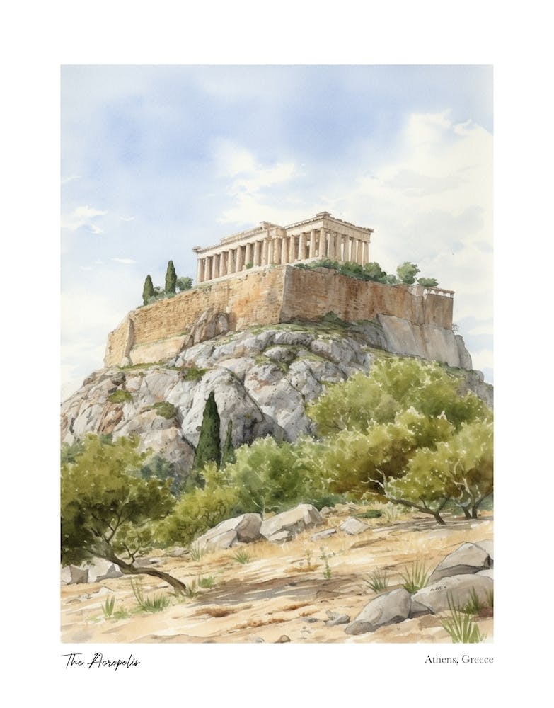 The Acropolis, Athens 1 Watercolour Travel Poster