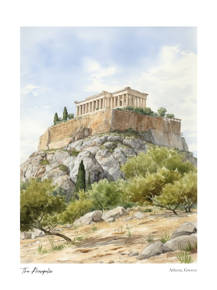 The Acropolis, Athens 1 Watercolour Travel Poster