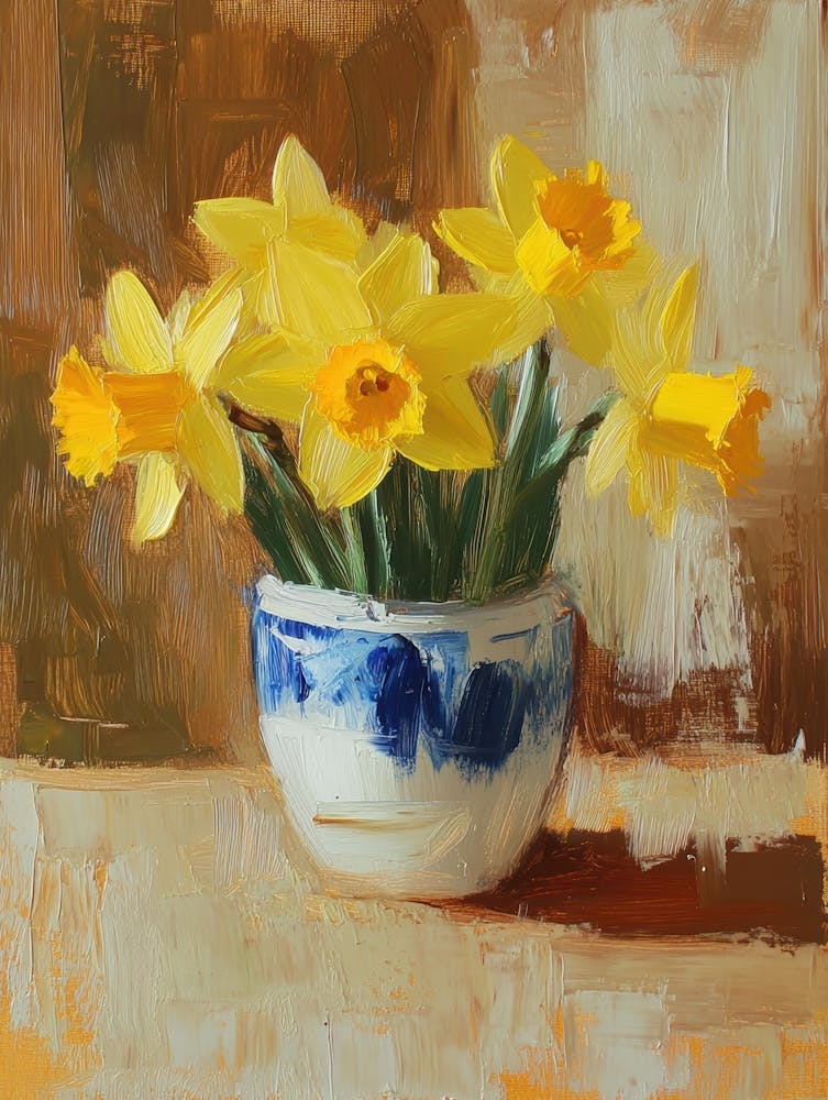 Daffodils In A Blue And White Vase 4