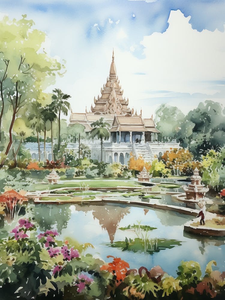 Suan Nong Nooch Garden Thailand Watercolour 6