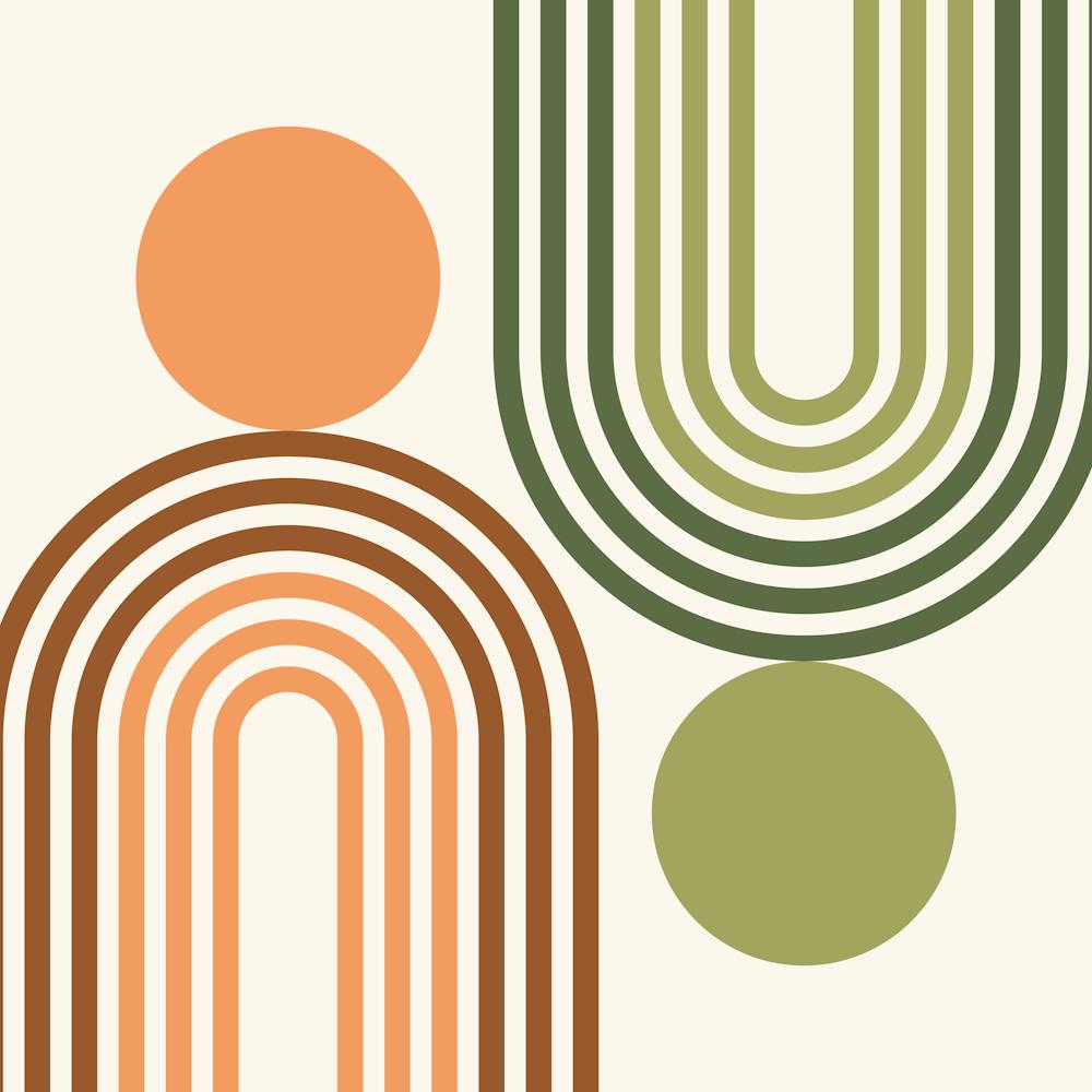 Mid Century Modern Geometric 462 In Sage Green Terracotta Rainbow And Sun Abstraction 02 1