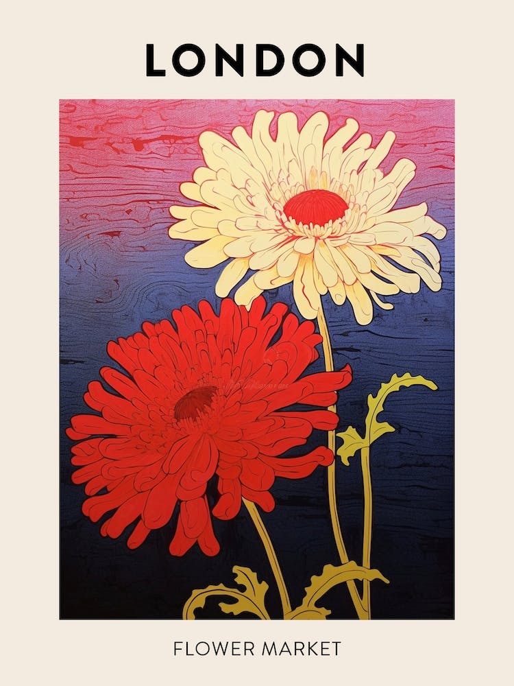 London United Kingdom Botanical Flower Market Poster