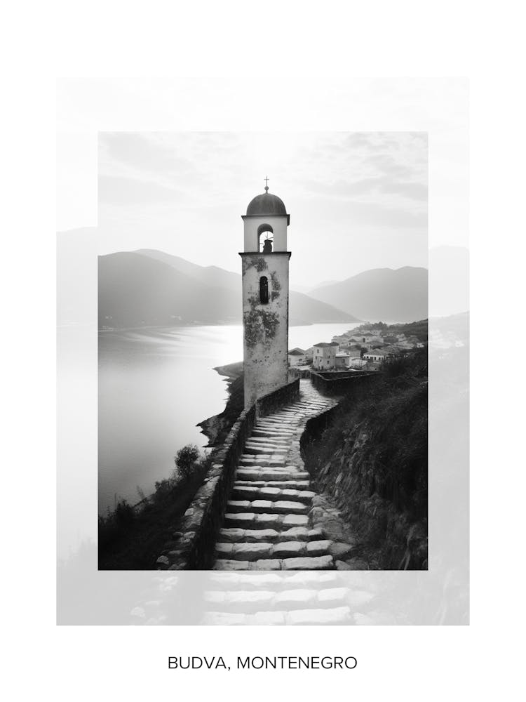 Poster Of Budva, Montenegro, Black And White Old Photo 1