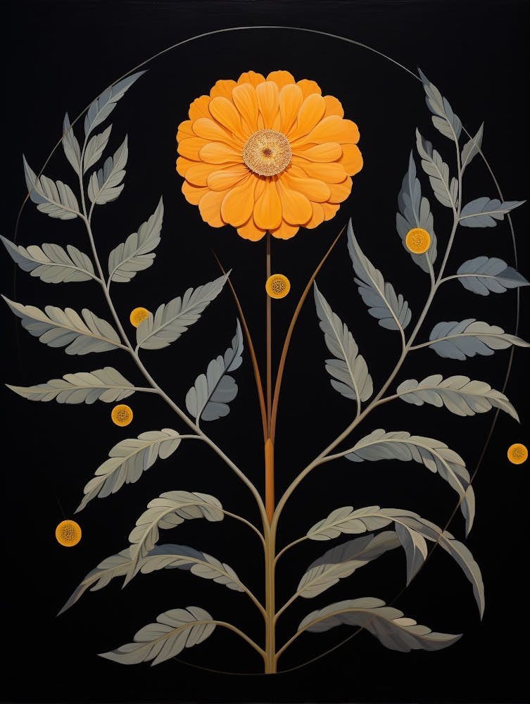 Marigold 2 Hilma Af Klint Inspired Flower Illustration
