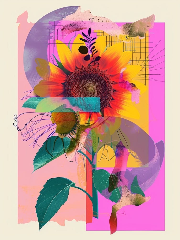 Sunflower 4 Neon Flower Collage