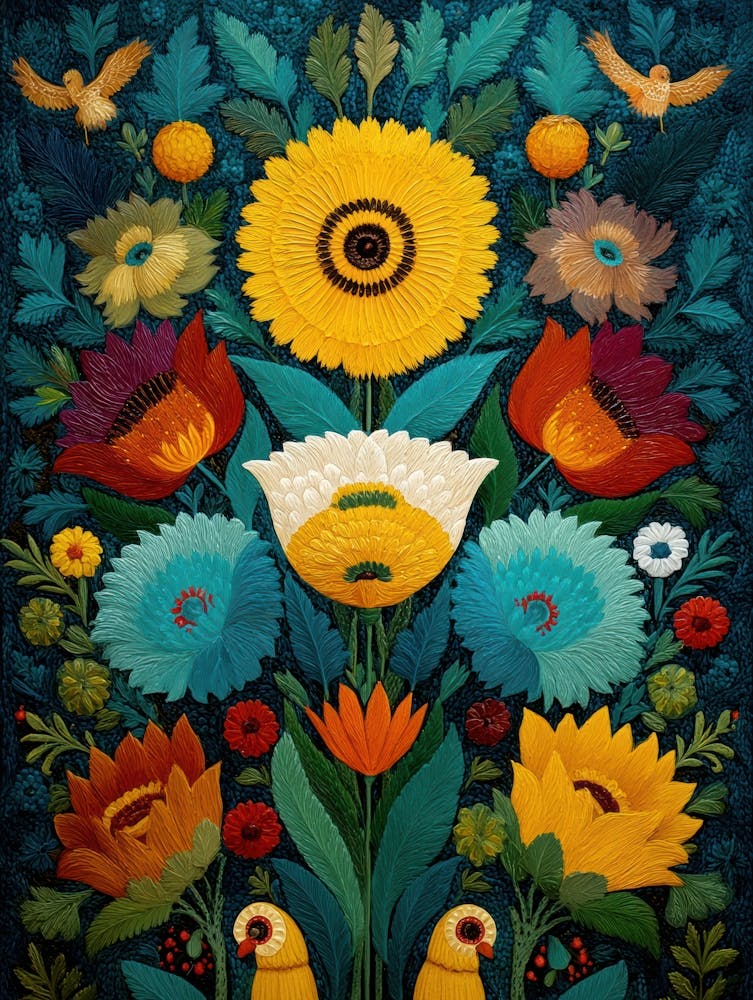 Sonnenblumen und Vögel 1