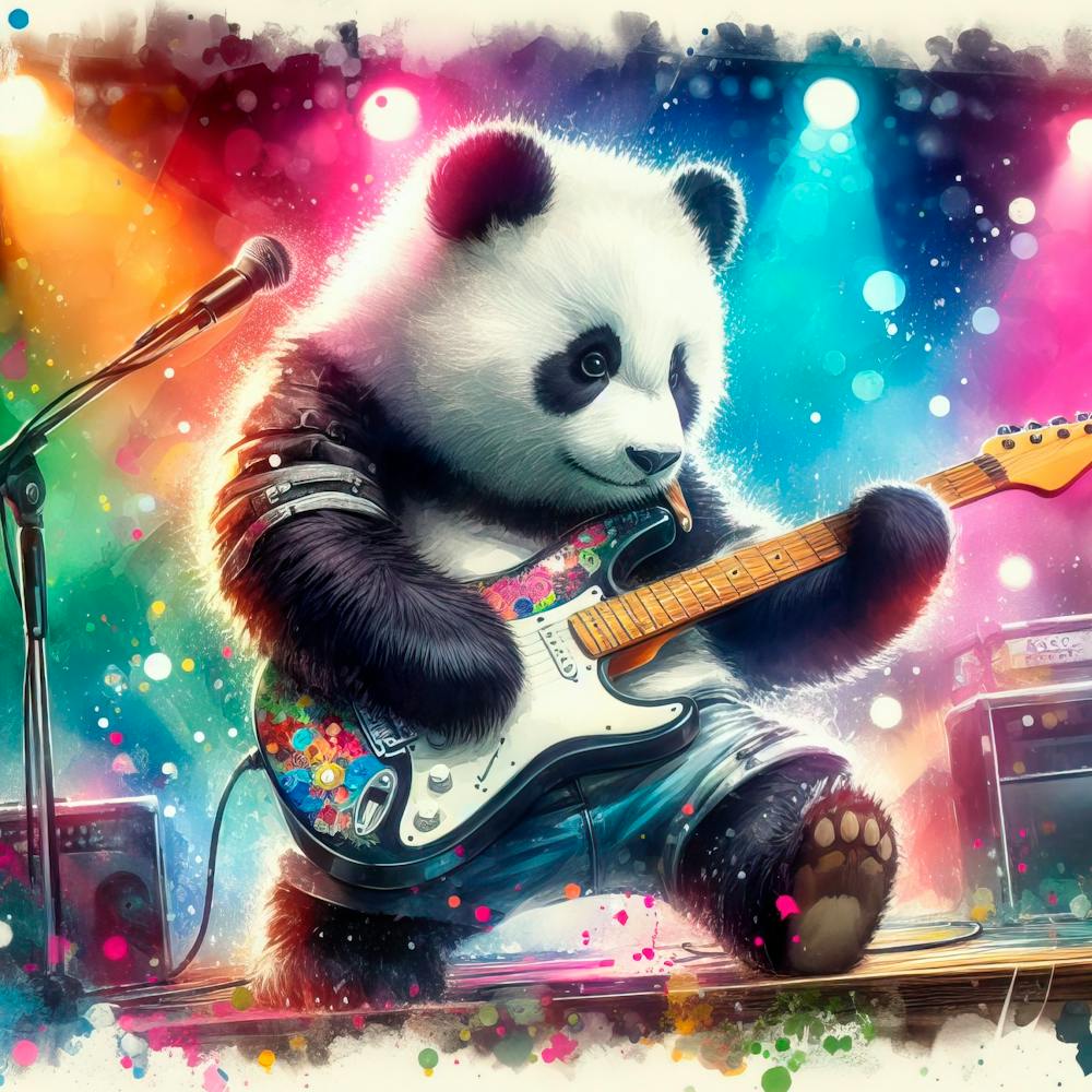 Panda-Bär spielt Gitarre