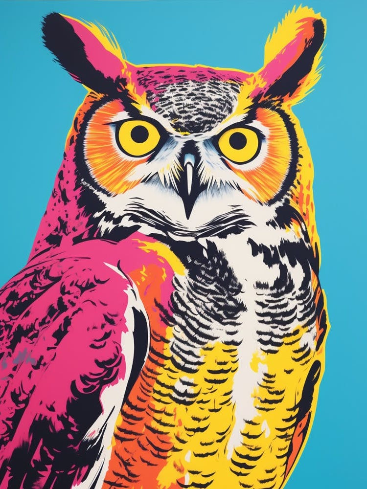 Andy Warhol Style Bird Great Horned Owl 4
