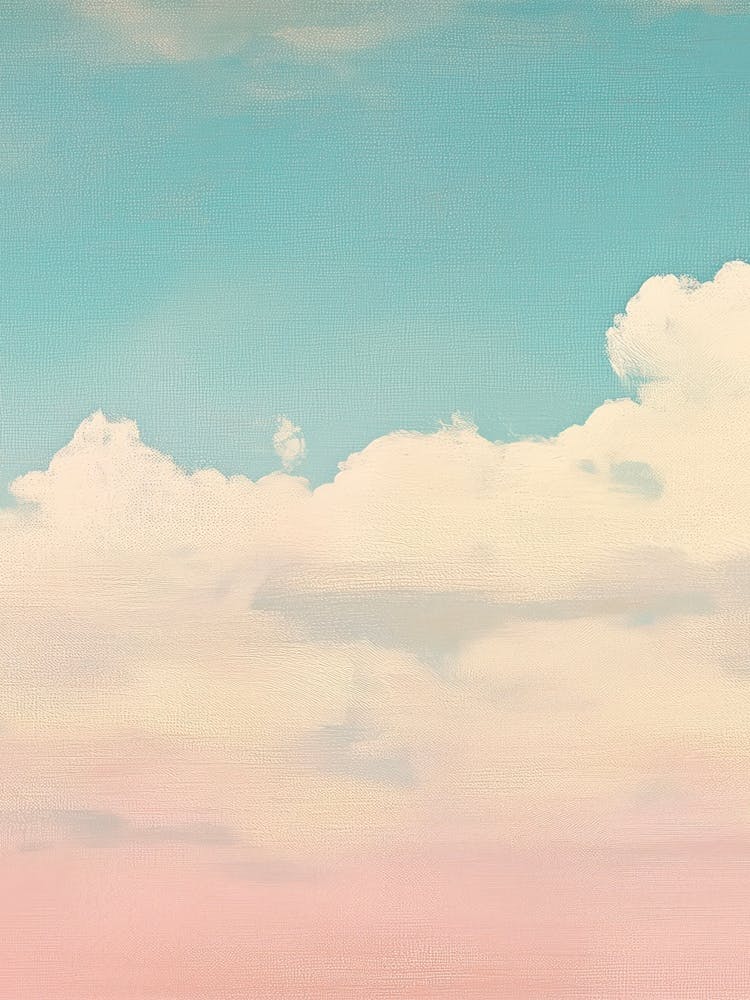 Cloud Wall Art Painting Pastel Pink Blue Sky Print Detail B