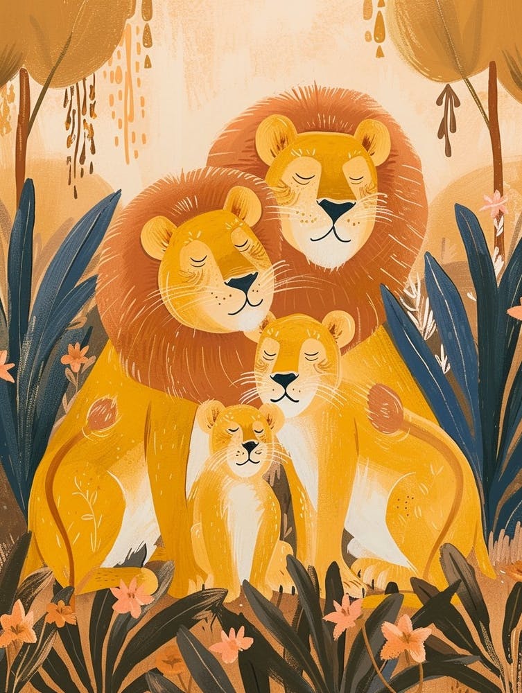 African Lion Family Bonding Illustration 4