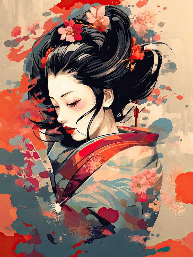 Powerful Geisha Flat Illustration 2