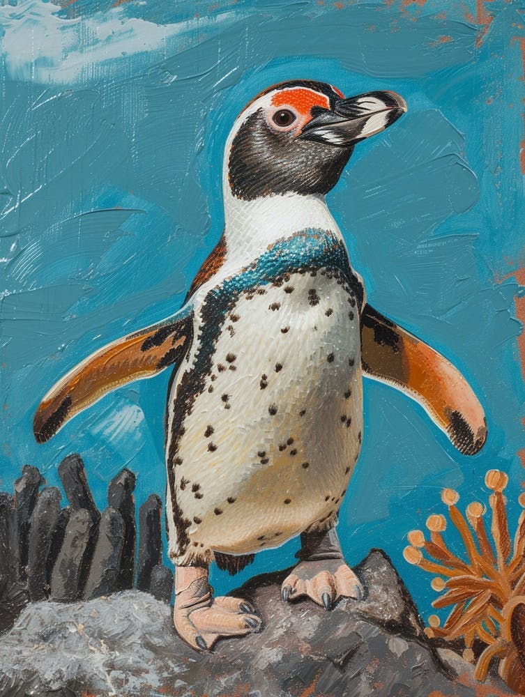 Galapagos Penguin Volunteer Point Colour Block Painting 3