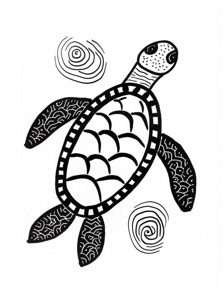 Geometric Sea Turtle Black And White 