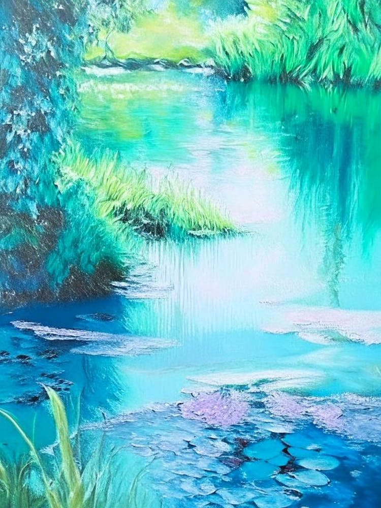Pond Waterscape Marble Acrylic Painting 1