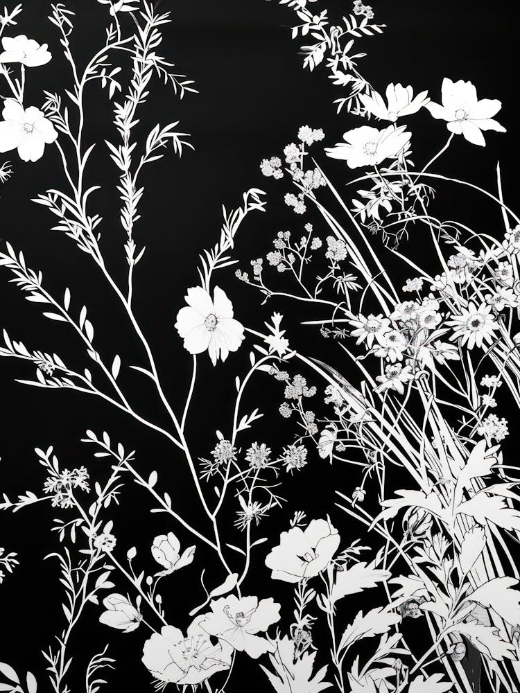 Great Japan Hokusai Black And White Flowers 13