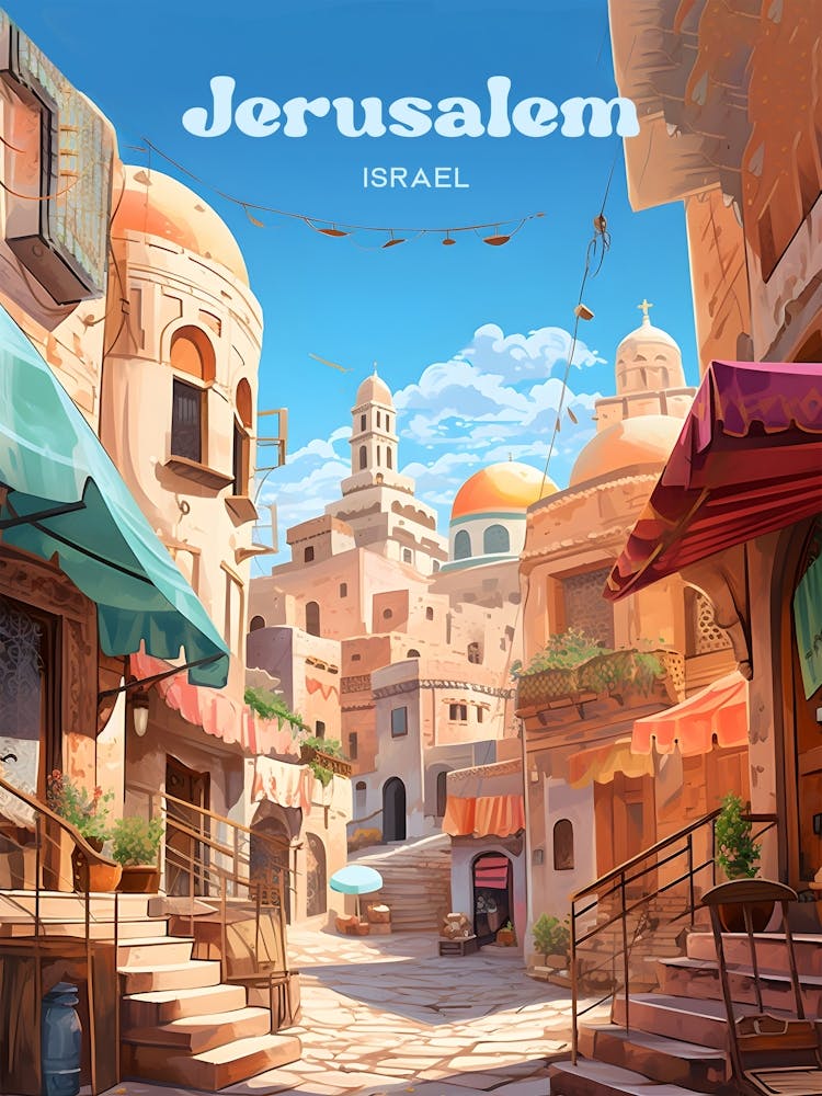 Jerusalem Israel Strertview Travel Illustration