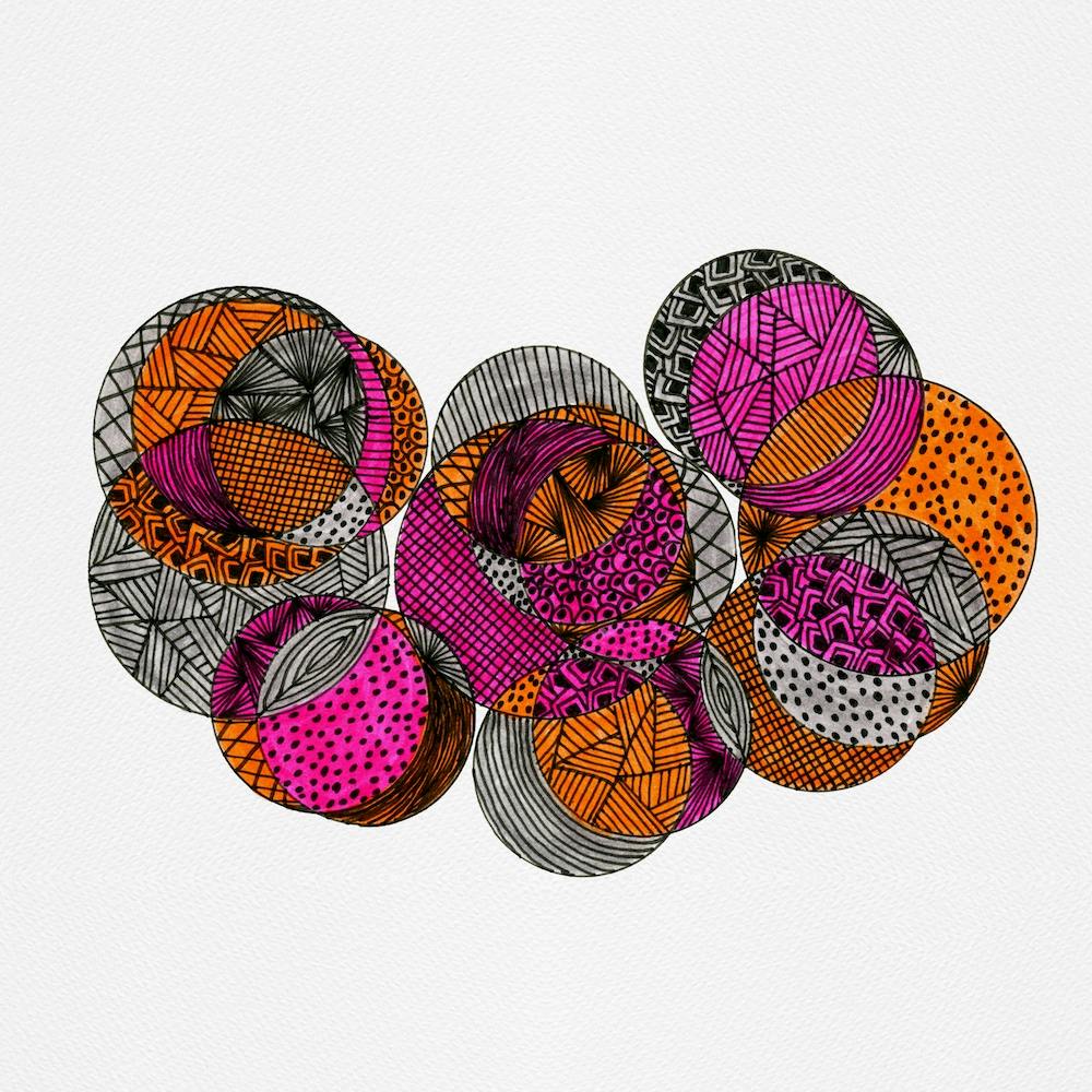 Circles Interlocking Pink Orange Gray Abstract