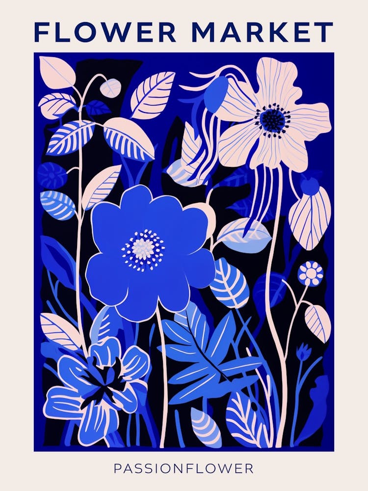 Blue Flower Market Poster Passionflower Market Poster 1