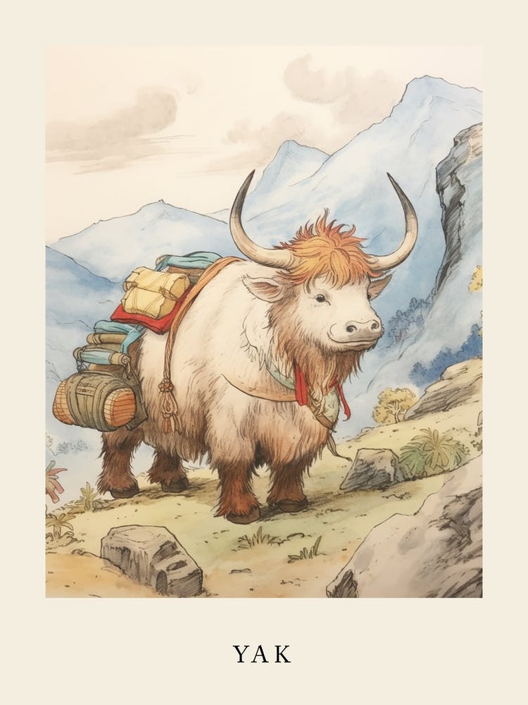 Beatrix Potter Inspired  Animal Watercolour Yak 3